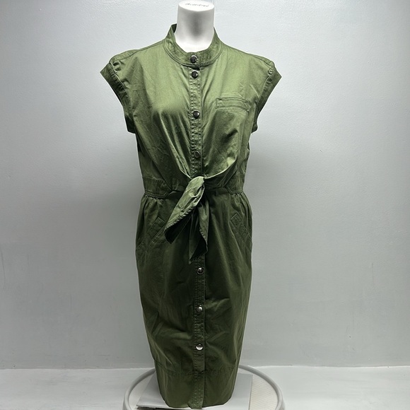 Marc Jacobs Shirt Dress Snap Down Collared Cotton Short Sleeve Army Green 12 - Picture 1 of 9